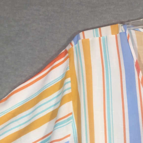 JODIFL Oversized Relaxed Fit Boxy V-Neck Tie Front Soft Comfy Summer Striped Top - Picture 6 of 13